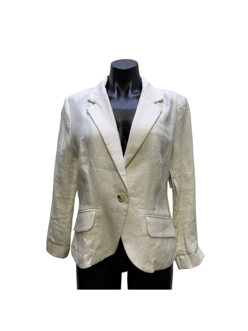 Olivia Moon White Linen Blazer Jacket Single Button Size M